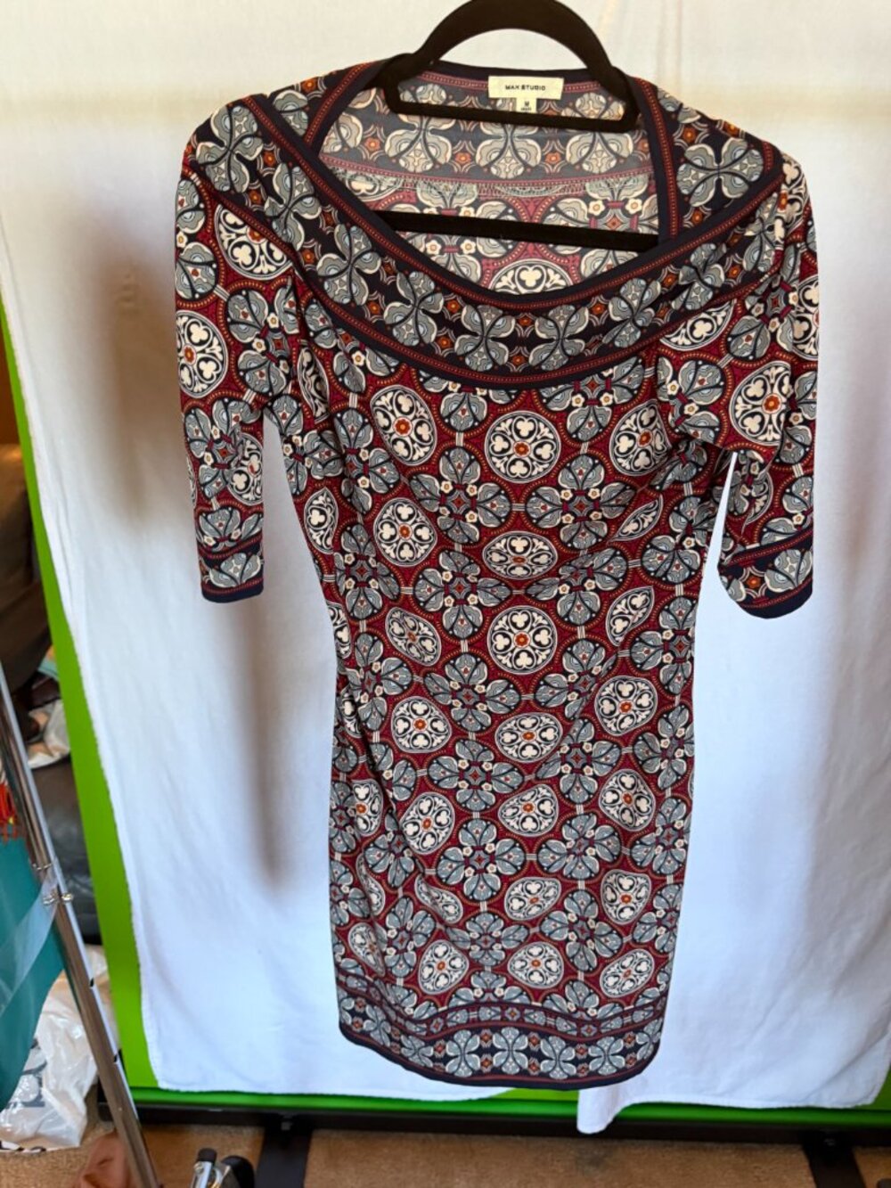 MAX STUDIO Tile Medallion Geometric 3/4 Sleeve Dress M